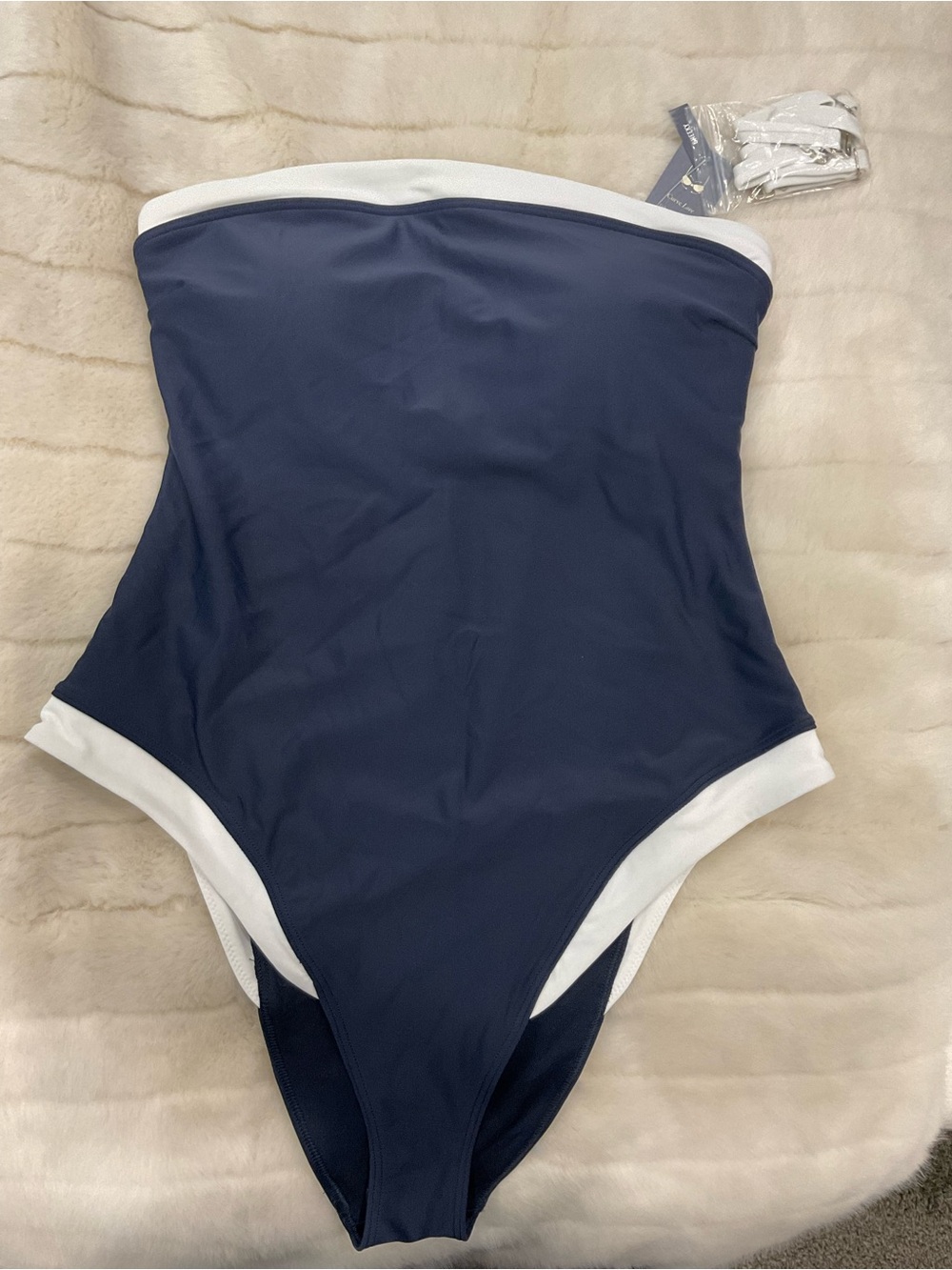 Abercrombie & Fitch Navy and White Strapless One-Piece Swimsuit